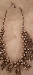 Gold Tone Faux Pearl and Rhinestone Necklace